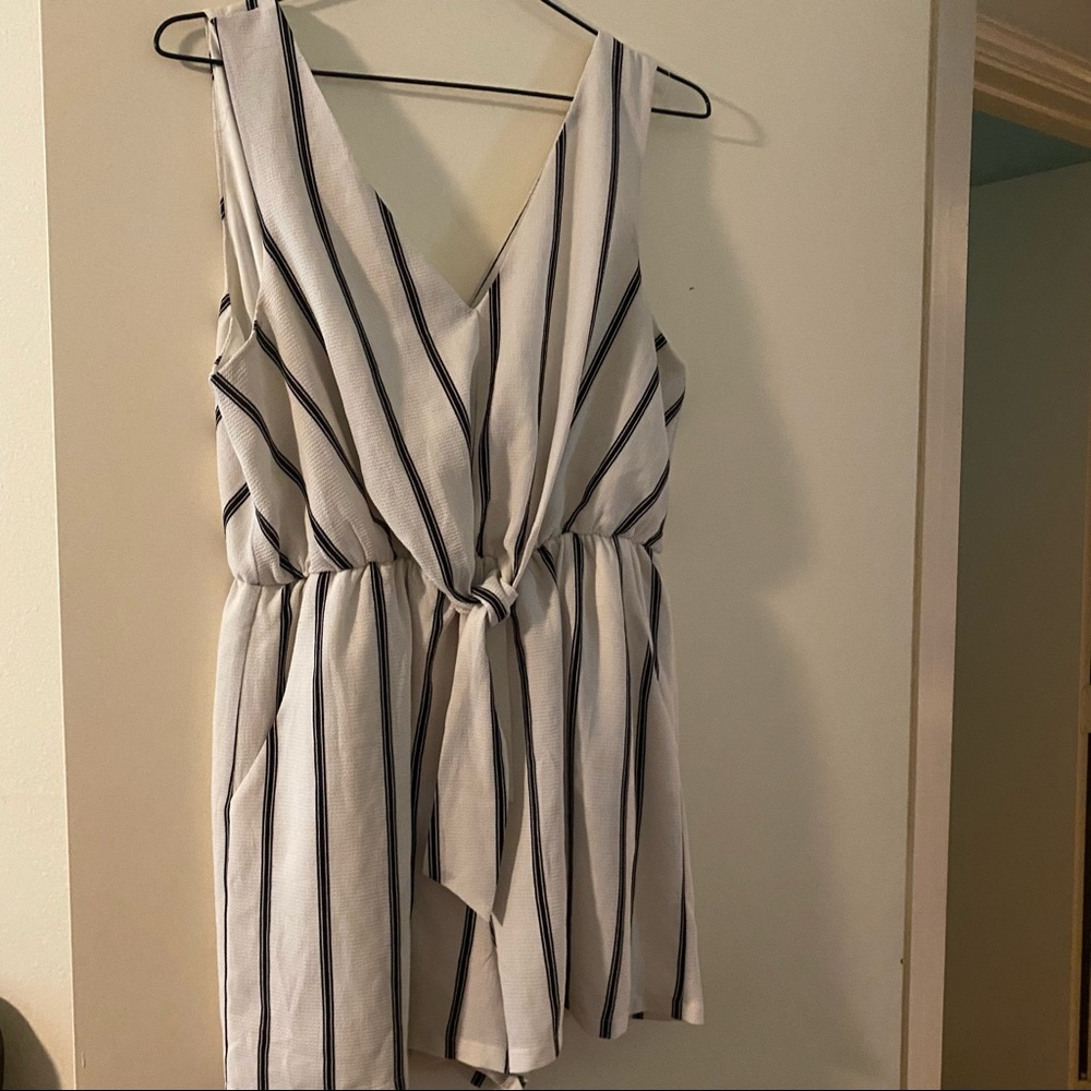 LILY ROSE BLACK AND WHITE STRIPE TIE FRONT ROMPER